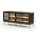 Buffet en bois noir avec portes en verre et pieds en métal doré