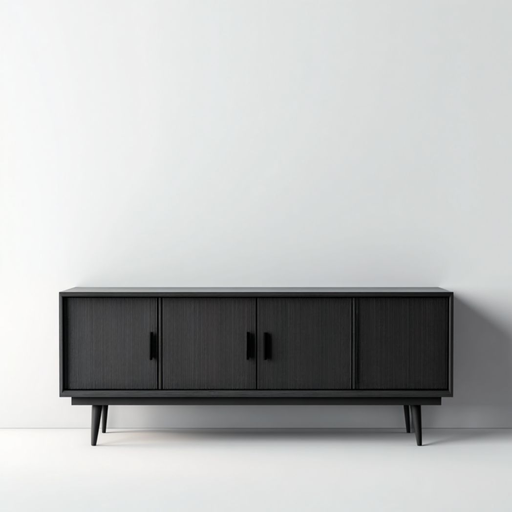 Buffet en bois noir avec portes battantes et pieds effilés