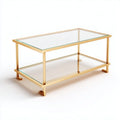 Table basse rectangulaire en verre trempé et structure en acier inoxydable doré