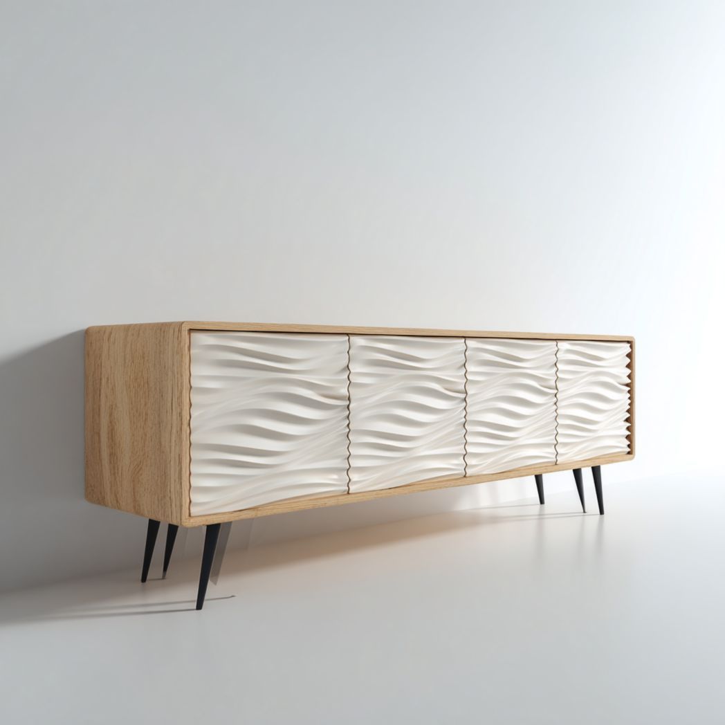 Buffet en chêne avec portes sculptées ondulées
