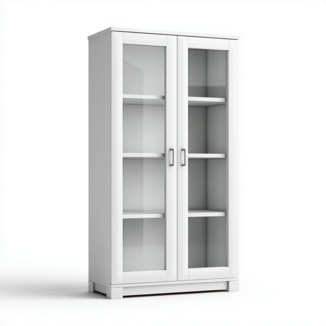 Vitrine en bois blanc avec portes vitrées