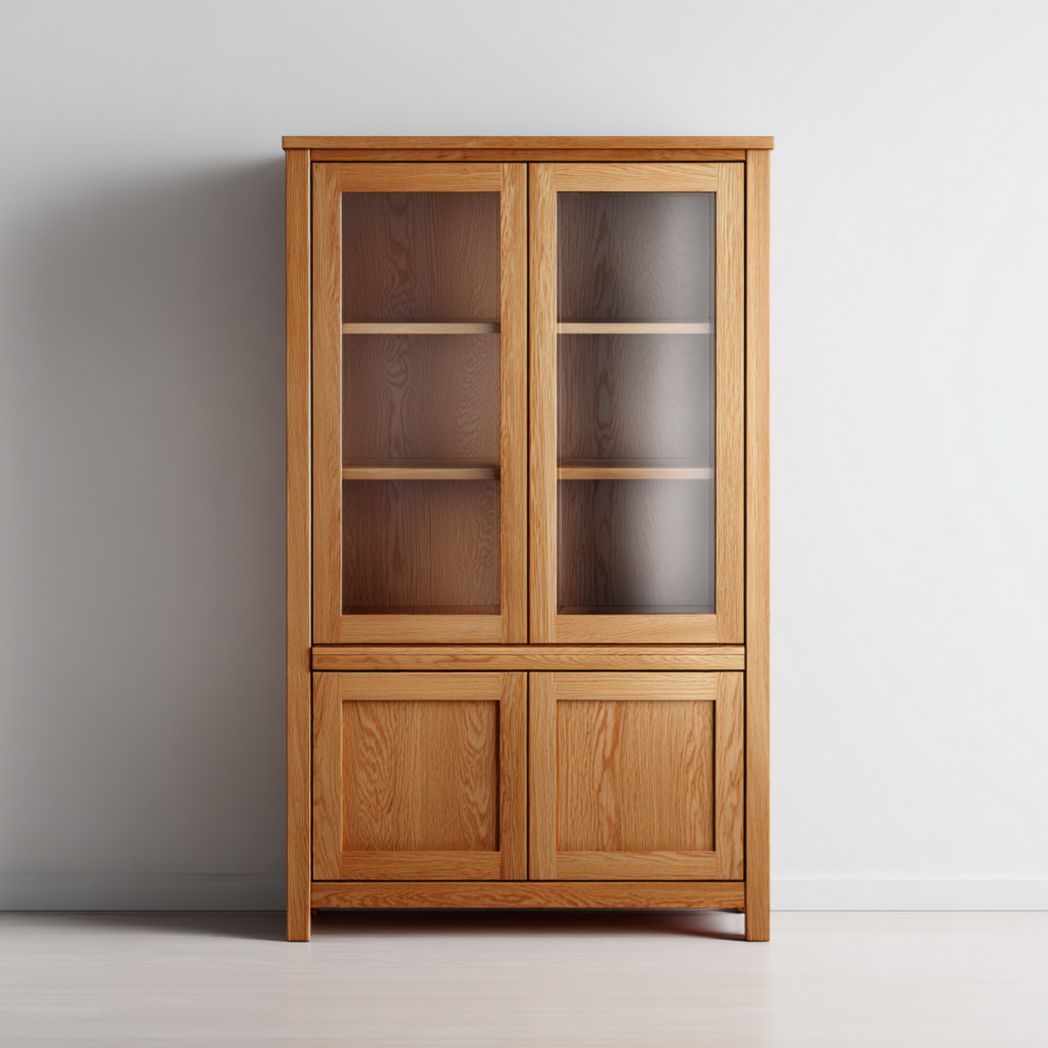 Vitrine en bois de chêne avec portes vitrées et rangements inférieurs