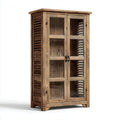 Vitrine en pin massif vieilli avec portes vitrées et persiennes latérales