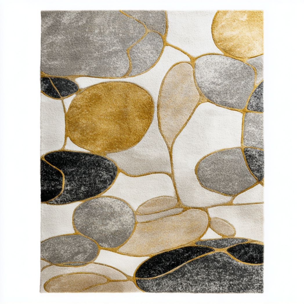 Tapis rectangulaire en polyester tissé motif abstrait multicolore gris et or