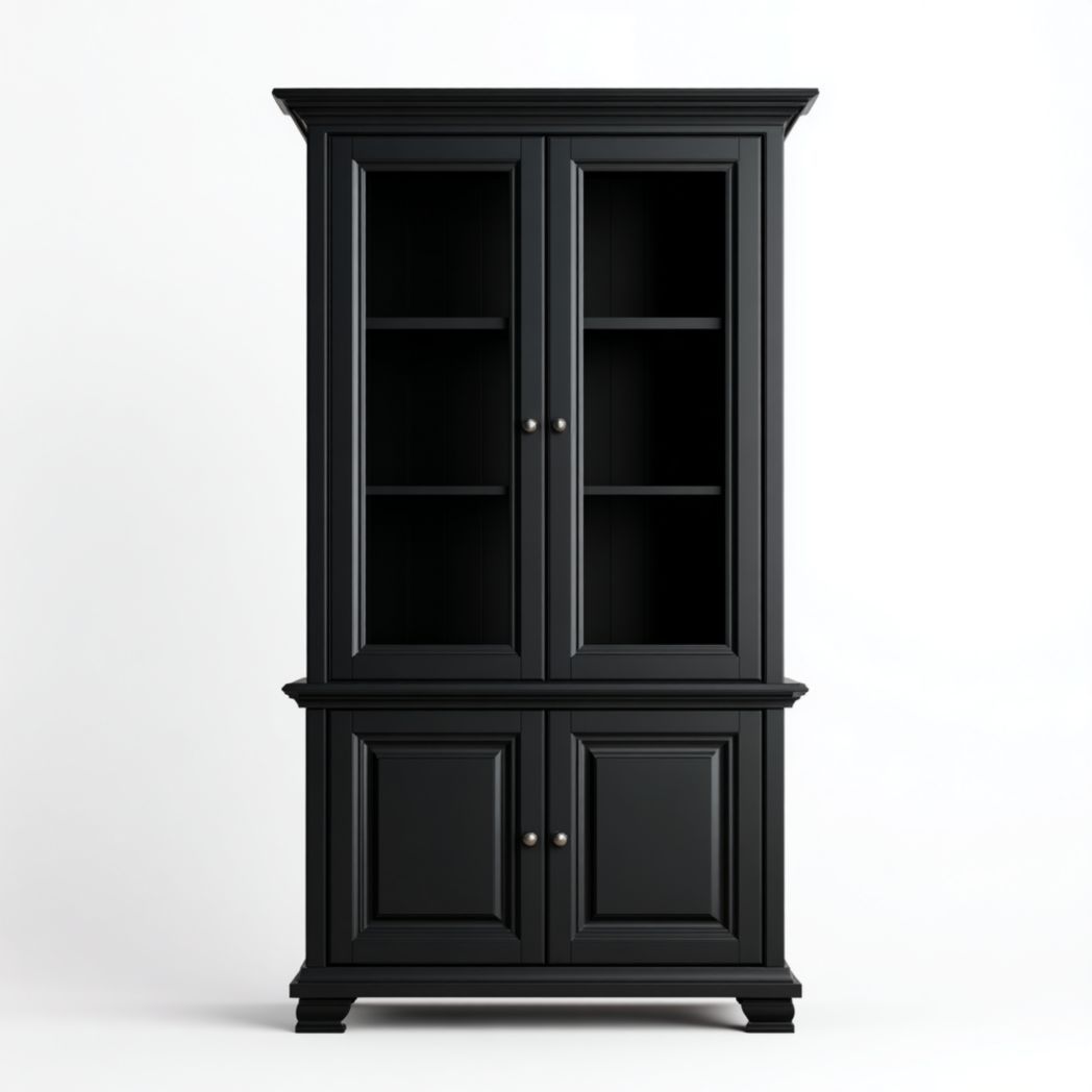 Buffet en bois de chêne avec portes vitrées et rangement bas