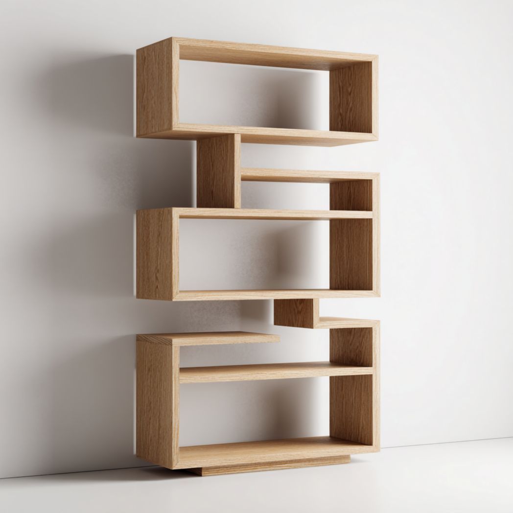 ouverte en chêne massif avec étagère design géométrique