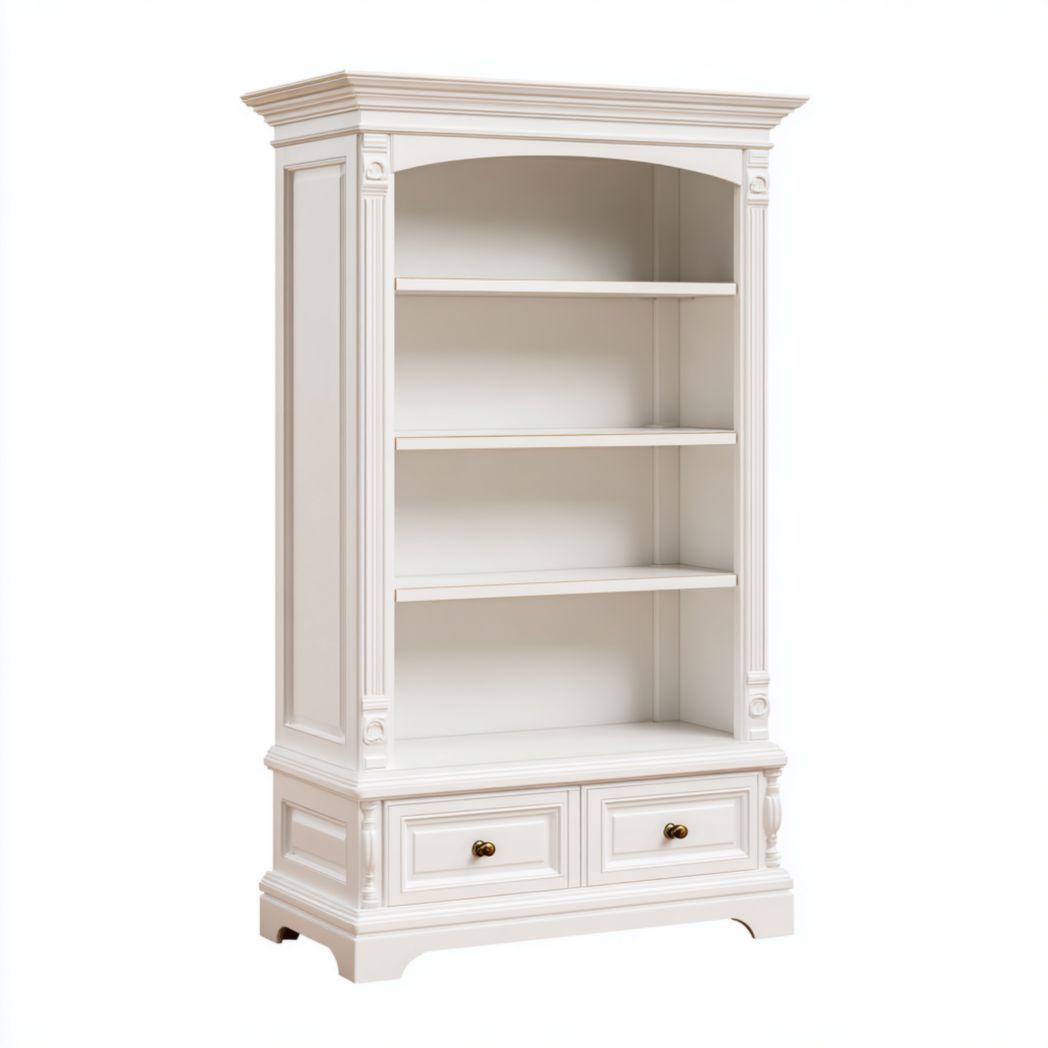 Bibliothèque haute en bois de pin blanc avec tiroirs