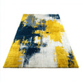 Tapis rectangulaire en polyester tissé motif abstrait bleu et jaune