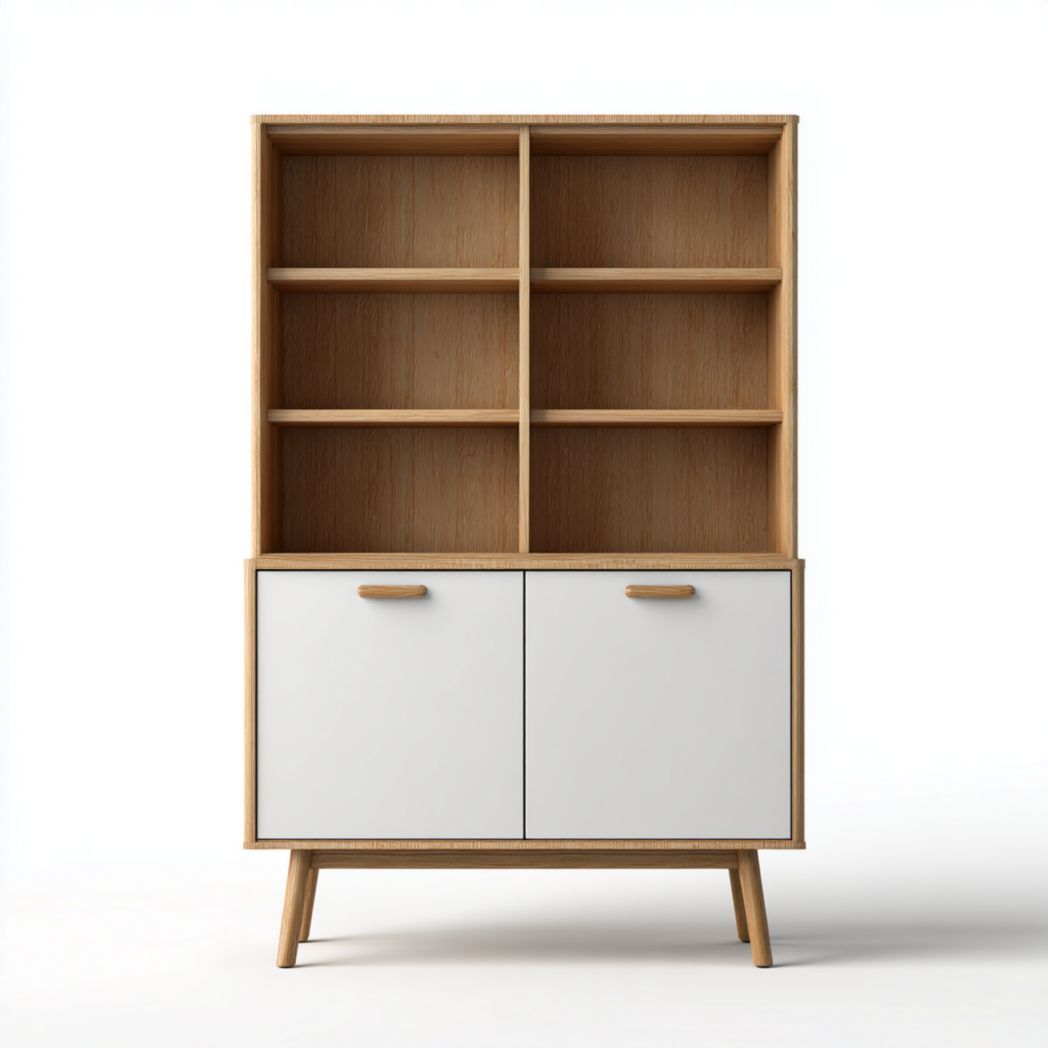 Buffet bibliothèque en chêne avec portes blanches