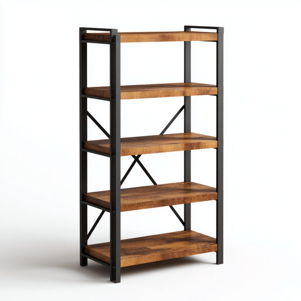 Etagère à 5 niveaux en bois de manguier et structure en acier noir