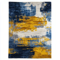 Tapis rectangulaire en polyester tissé motif abstrait bleu, jaune et gris