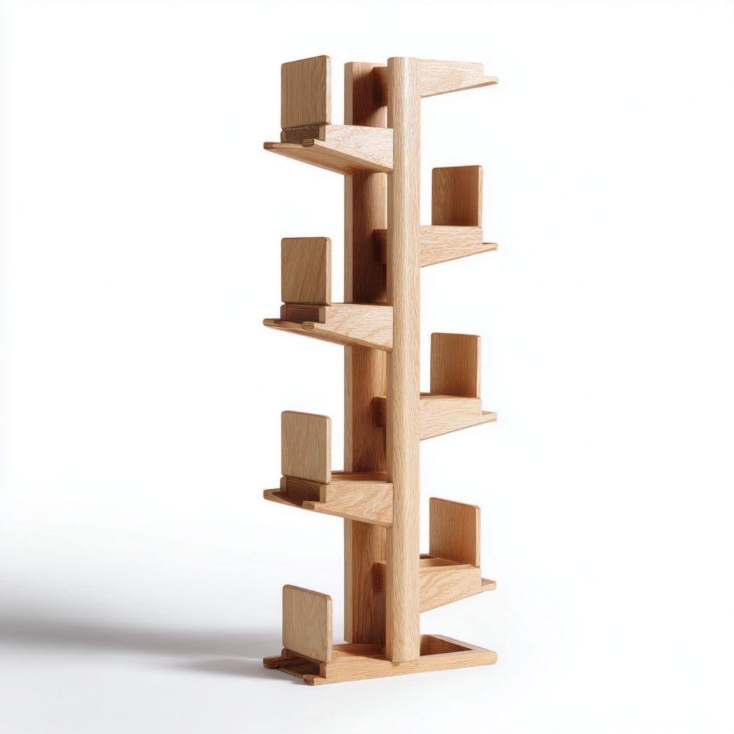 Etagère rotative en bois de hêtre naturel à plusieurs niveaux