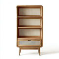 Bibliothèque en bois de chêne et rotin avec tiroir