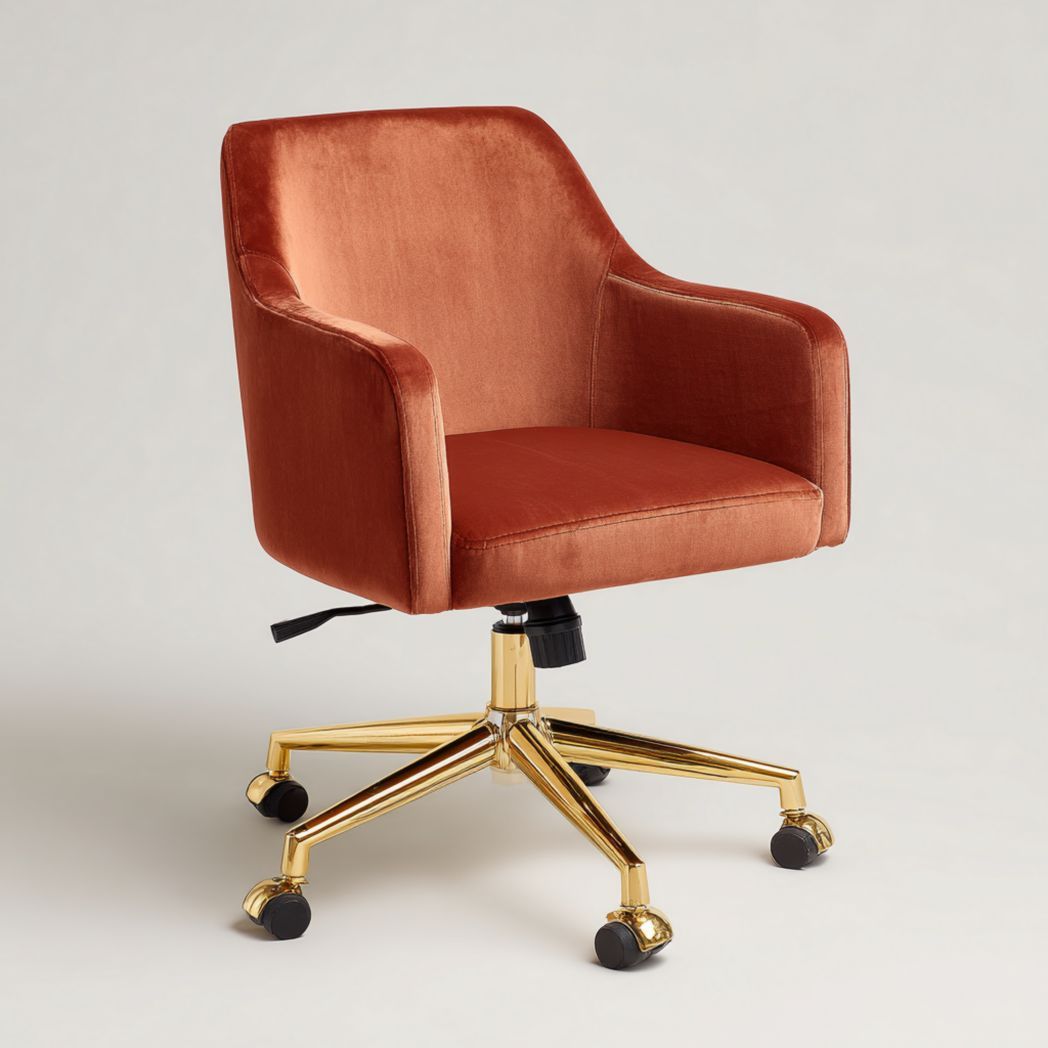 Chaise de bureau réglable en rouge avec base en acier doré