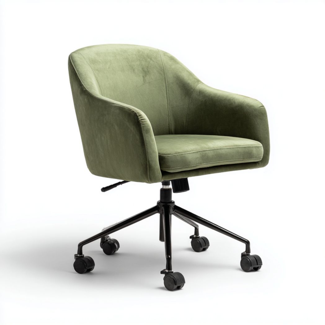 Chaise de bureau réglable en vert avec piètement en acier noir