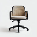 Chaise de bureau réglable en rotin et tissu beige avec base en acier noir