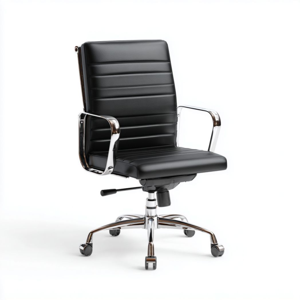 Chaise de bureau réglable en cuir synthétique noir avec structure en acier chromé