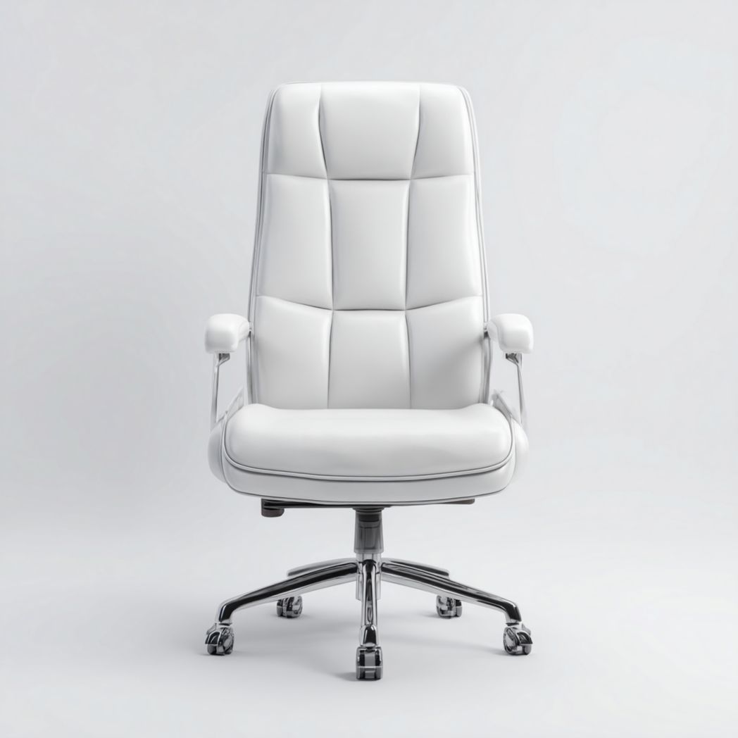 Chaise de bureau haute en cuir synthétique blanc avec piètement en acier chromé