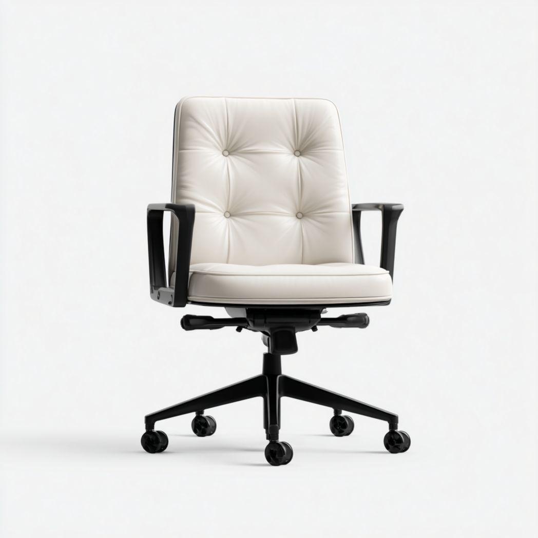 Chaise de bureau en similicuir blanc avec piètement en acier noir