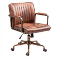Chaise de bureau en similicuir brun avec structure métallique et roulettes