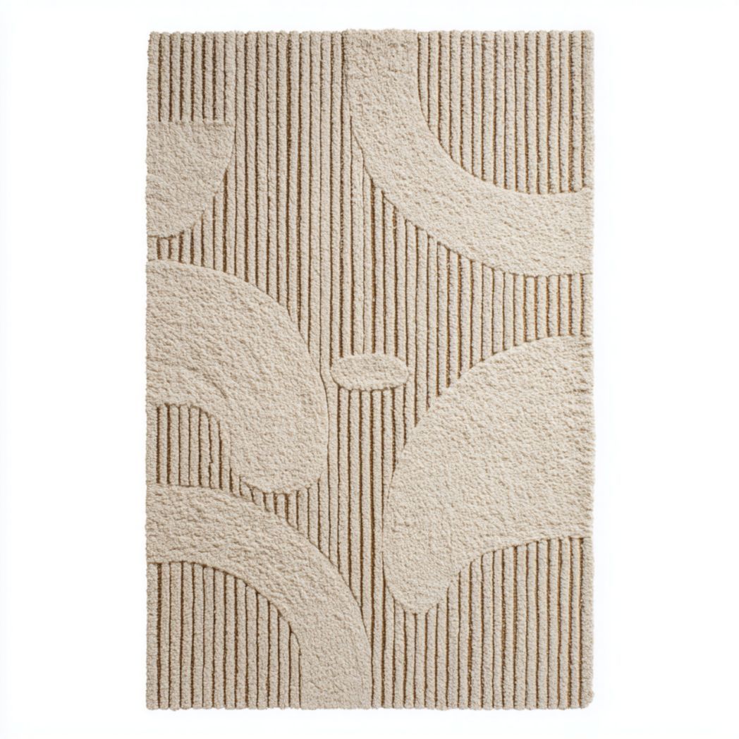 Tapis rectangulaire en coton tissé motif géométrique beige