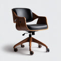 Chaise de bureau pivotante en bois courbé et similicuir noir