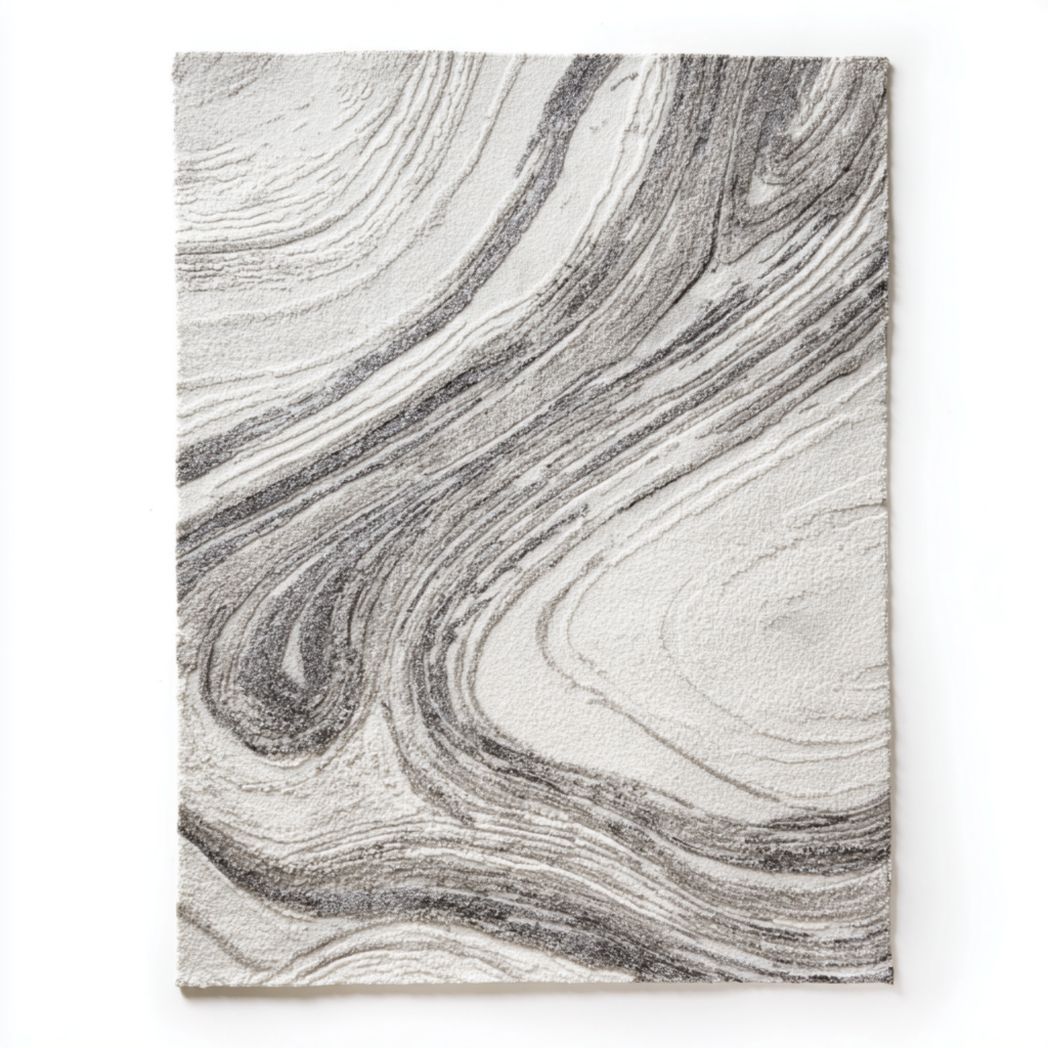 Tapis rectangulaire en polyester tissé motif marbré gris et blanc