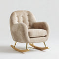Fauteuil à bascule en tissu beige avec piètement bois et métal doré