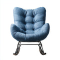 Fauteuil à bascule en tissu bleu avec piètement en métal et bois