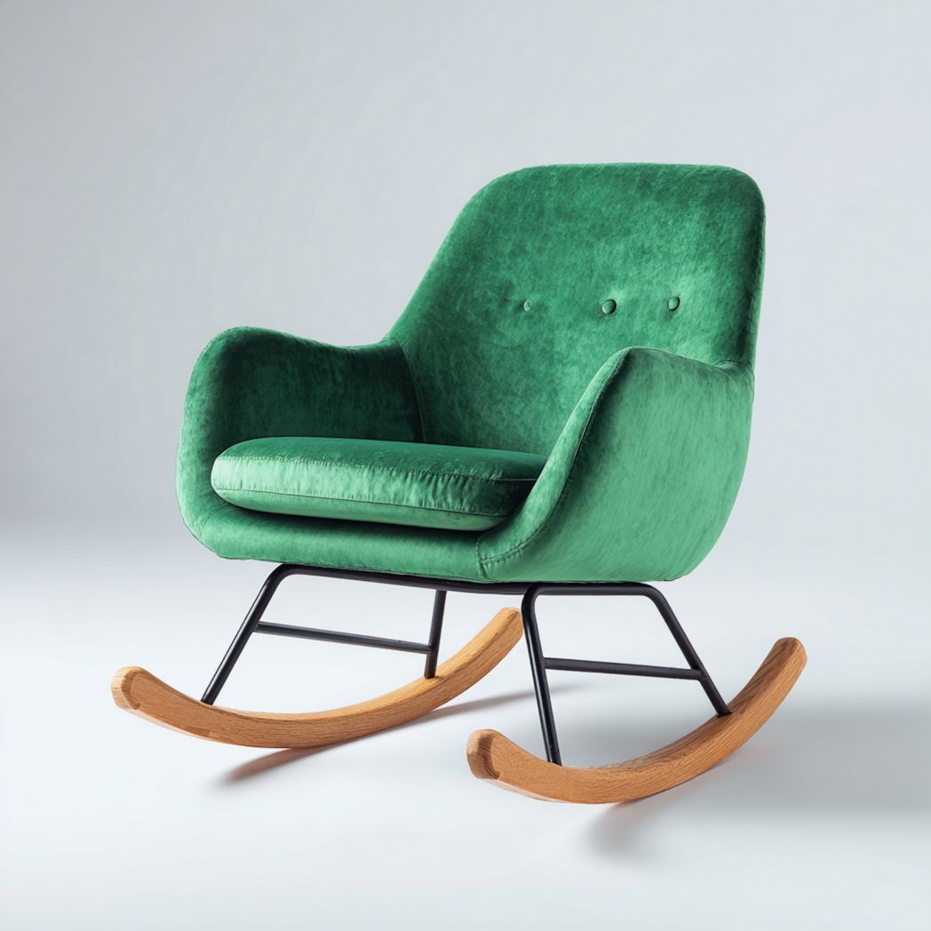 Fauteuil à bascule en vert avec piètement bois