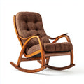 Fauteuil à bascule en noyer massif avec assise en tissu marron