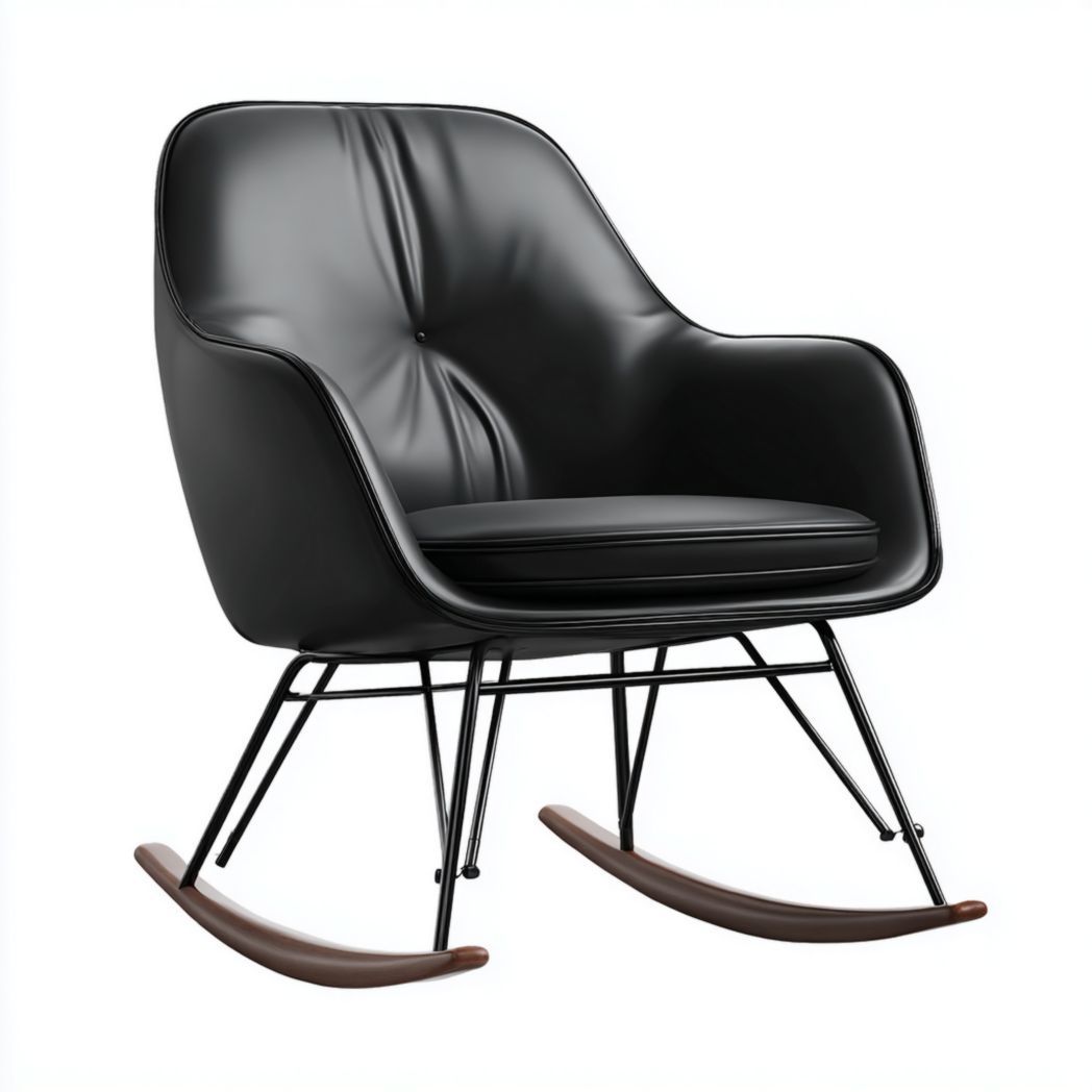 Fauteuil à bascule en acier noir avec assise en similicuir noir