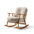 Fauteuil à bascule en chêne massif avec assise en tissu bouclé beige