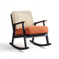 Fauteuil à bascule en bois noir avec dossier en rotin et assise en tissu orange