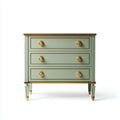Commode 3 tiroirs en bois massif vert avec détails dorés