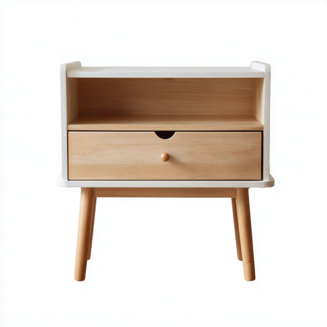 Table de chevet en hêtre massif avec 1 tiroir et niche ouverte