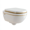 Toilette murale en céramique blanche avec finitions dorées