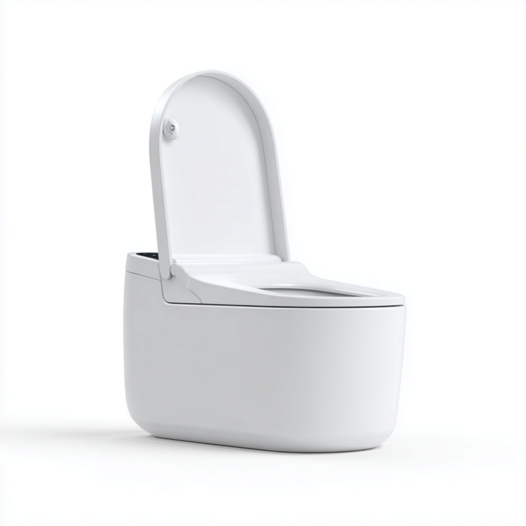 Toilette en céramique blanche avec couvercle relevable