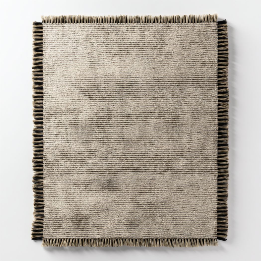 Tapis rectangulaire en jute tissé avec franges noires