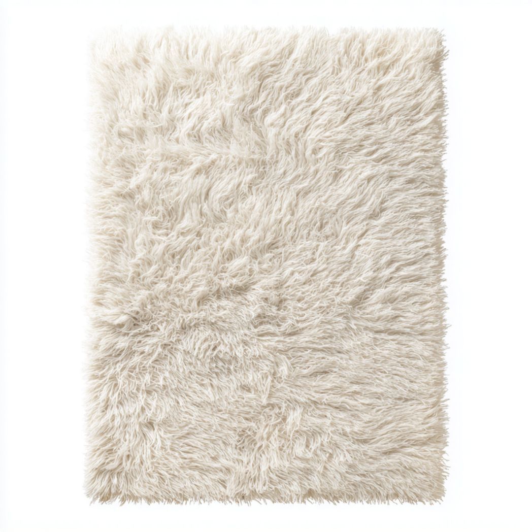 Tapis rectangulaire en polyester à poils longs beige
