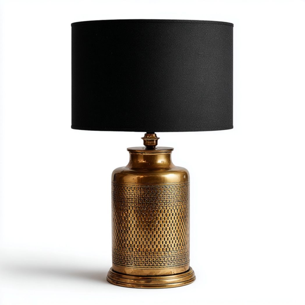 Lampe de table en laiton avec abat-jour en tissu noir