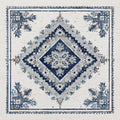 Tapis carré en polyester tissé motif oriental bleu et gris