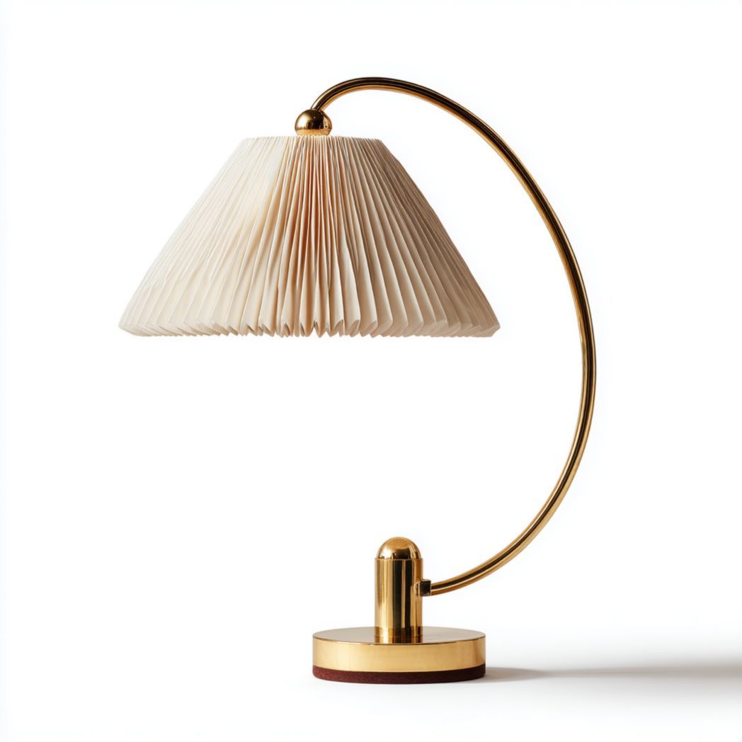 Lampe de table en laiton avec abat-jour plissé en tissu