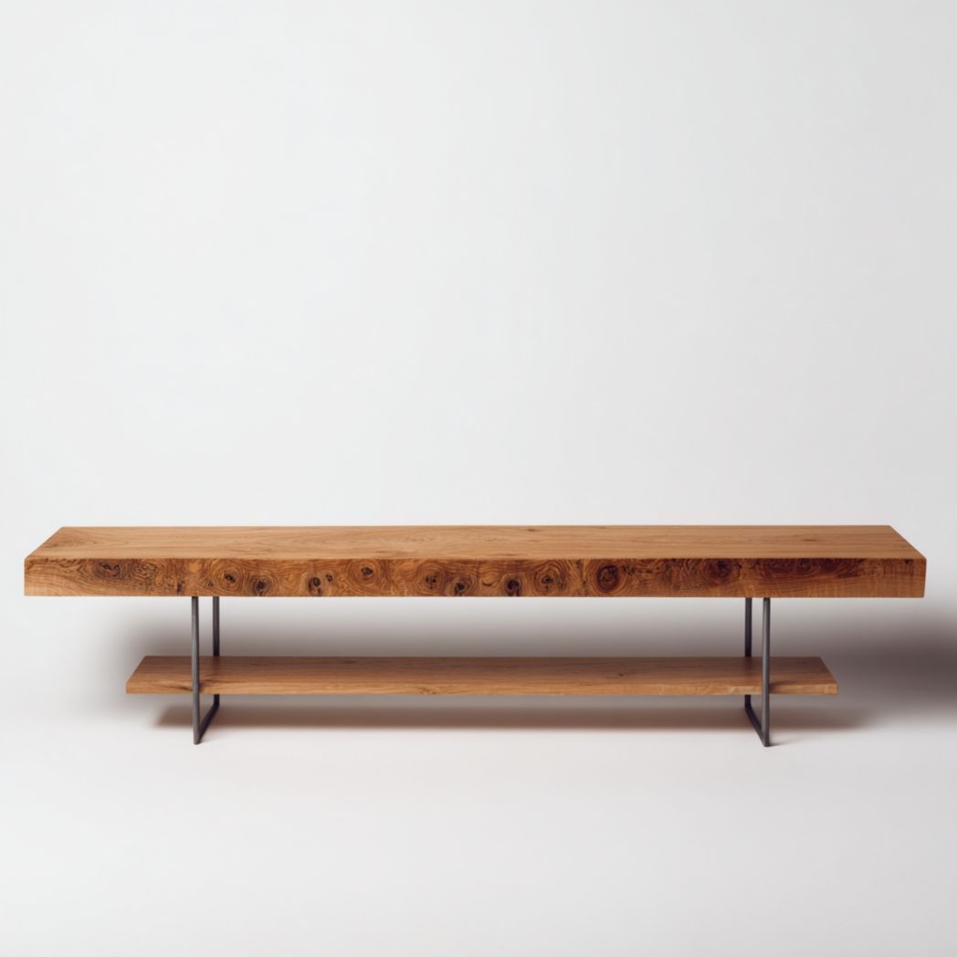 Meuble TV rectangulaire en bois de chêne massif et métal