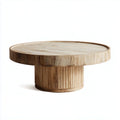 Table basse ronde en chêne massif avec base cylindrique