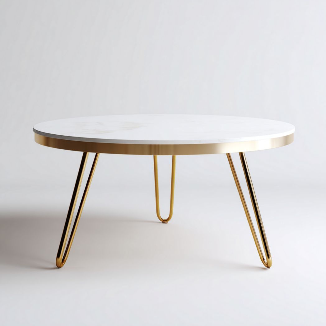Table basse ronde en marbre blanc et acier doré