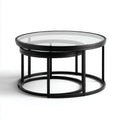 Table basse ronde en verre trempé avec structure en acier noir