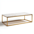 Table basse rectangulaire en marbre blanc avec structure en acier doré