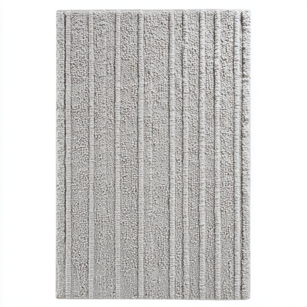 Tapis rectangulaire en coton tissé à rayures gris clair