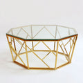 Table basse octogonale en verre et acier inoxydable doré